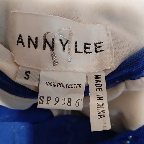 Anny Lee Blue Sequined Lace Wedding Prom Cocktail Evening Gown Dress Small - Picture 15 of 15